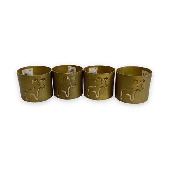 Moose Elk Napkin Rings Set of 4 Brass ? Gold Thin Cabin Weighty Cutout 1.75" EUC - Picture 1 of 6